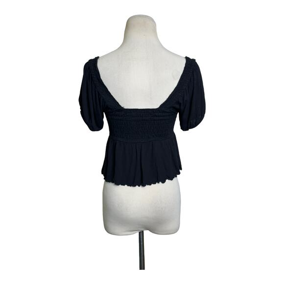 Urban Outfitters black Cropped Short Sleeves Peasant Top size Small - Picture 11 of 13